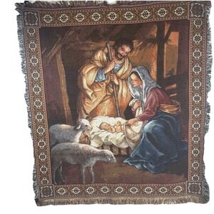 VTG American Weavers Woven‎ Throw Blanket Wall Hanging Tapestry Christian Jesus